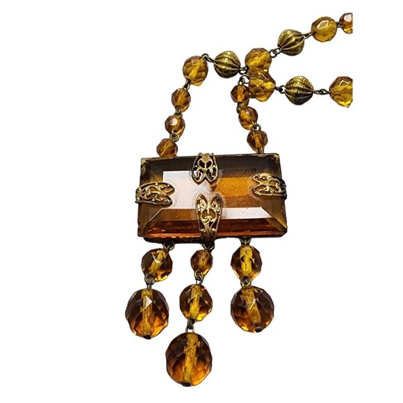 Antique Art Deco Czech Glass Dangle Pendant Necklace (A1673) - Picture 4 of 8